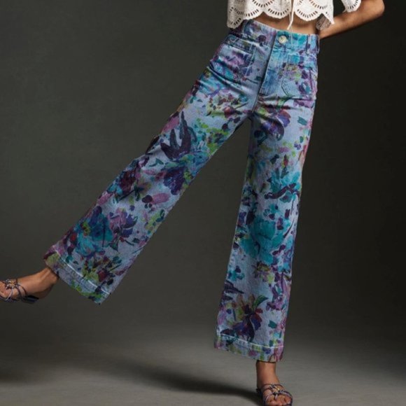 Anthropologie Denim - Anthropologie Maeve The Collette Denim Floral Cropped Wide-Leg Jeans Size 29